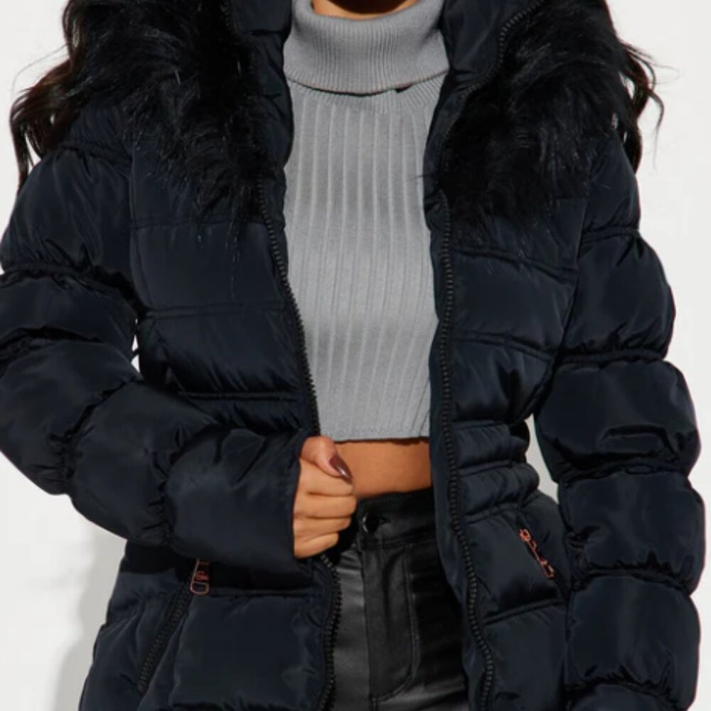 Fashion Nova Black Outerwear with Faux Fur